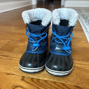 Sorel Youth Yoot Pac Blue Black Nylon Winter Boots No Tie Toddler Size 12